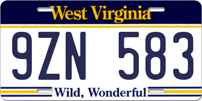 WV license plate 9ZN583