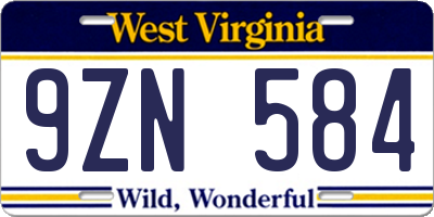 WV license plate 9ZN584