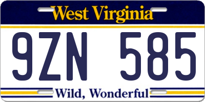 WV license plate 9ZN585