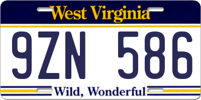 WV license plate 9ZN586