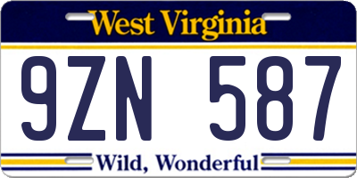WV license plate 9ZN587