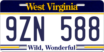 WV license plate 9ZN588