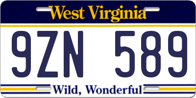 WV license plate 9ZN589