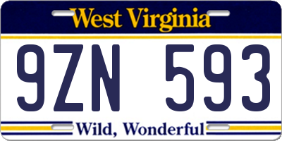 WV license plate 9ZN593