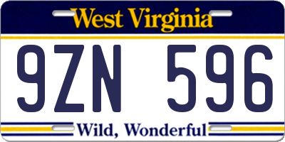 WV license plate 9ZN596
