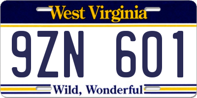 WV license plate 9ZN601