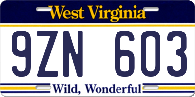 WV license plate 9ZN603