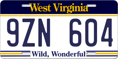 WV license plate 9ZN604