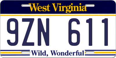 WV license plate 9ZN611