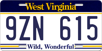 WV license plate 9ZN615