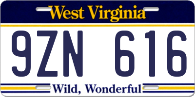 WV license plate 9ZN616