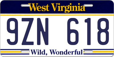 WV license plate 9ZN618