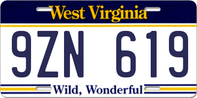 WV license plate 9ZN619