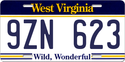 WV license plate 9ZN623
