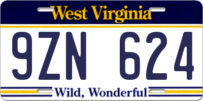 WV license plate 9ZN624