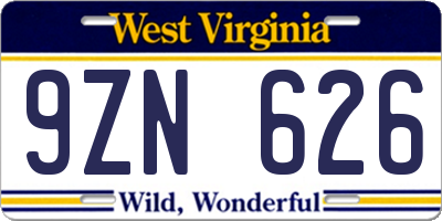WV license plate 9ZN626