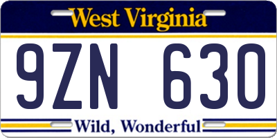 WV license plate 9ZN630