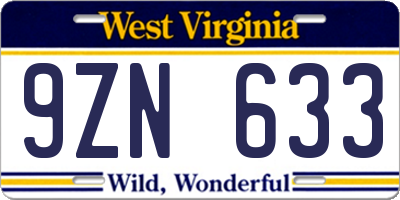 WV license plate 9ZN633