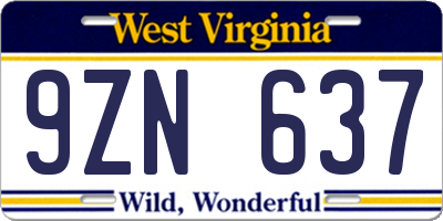 WV license plate 9ZN637