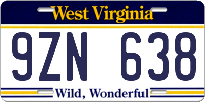 WV license plate 9ZN638