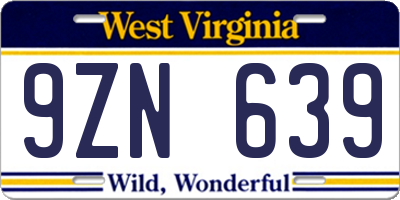 WV license plate 9ZN639
