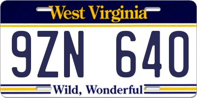 WV license plate 9ZN640