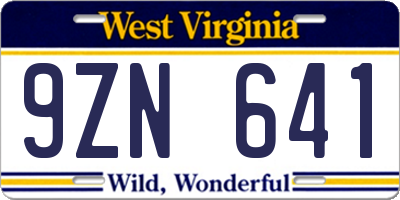WV license plate 9ZN641