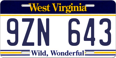 WV license plate 9ZN643