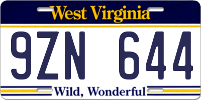 WV license plate 9ZN644