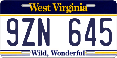 WV license plate 9ZN645