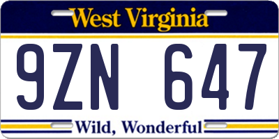 WV license plate 9ZN647