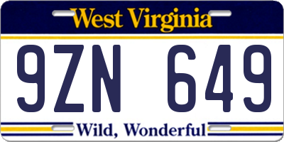 WV license plate 9ZN649