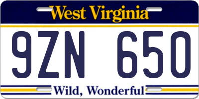 WV license plate 9ZN650