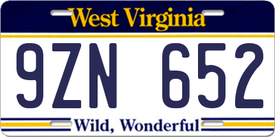 WV license plate 9ZN652