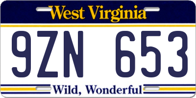 WV license plate 9ZN653