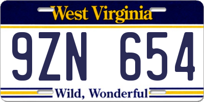 WV license plate 9ZN654