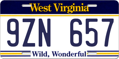 WV license plate 9ZN657