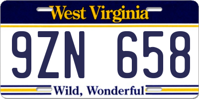 WV license plate 9ZN658
