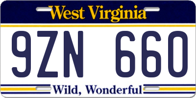 WV license plate 9ZN660