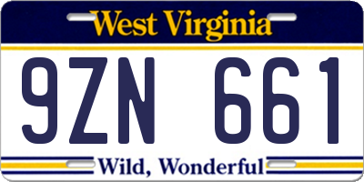 WV license plate 9ZN661