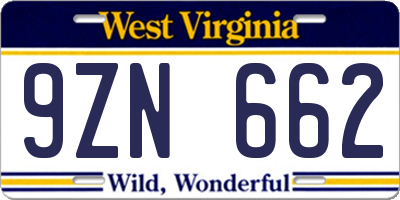 WV license plate 9ZN662