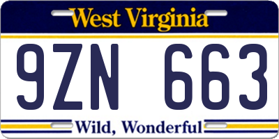 WV license plate 9ZN663