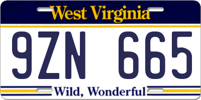 WV license plate 9ZN665