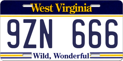 WV license plate 9ZN666