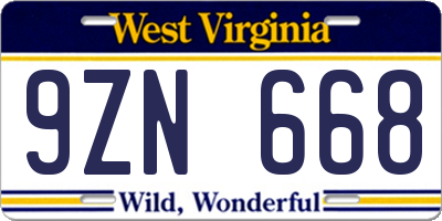WV license plate 9ZN668