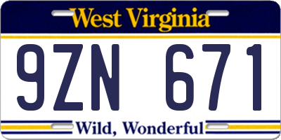 WV license plate 9ZN671