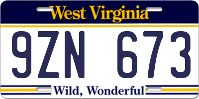 WV license plate 9ZN673