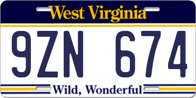 WV license plate 9ZN674
