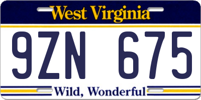 WV license plate 9ZN675