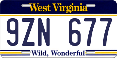 WV license plate 9ZN677